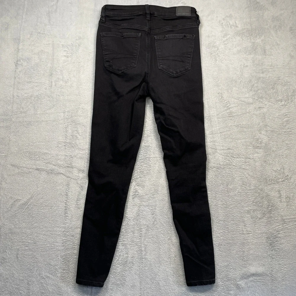 American Eagle Super Hi-Rise Jegging Womens 4 Black Distressed Ripped Next Level